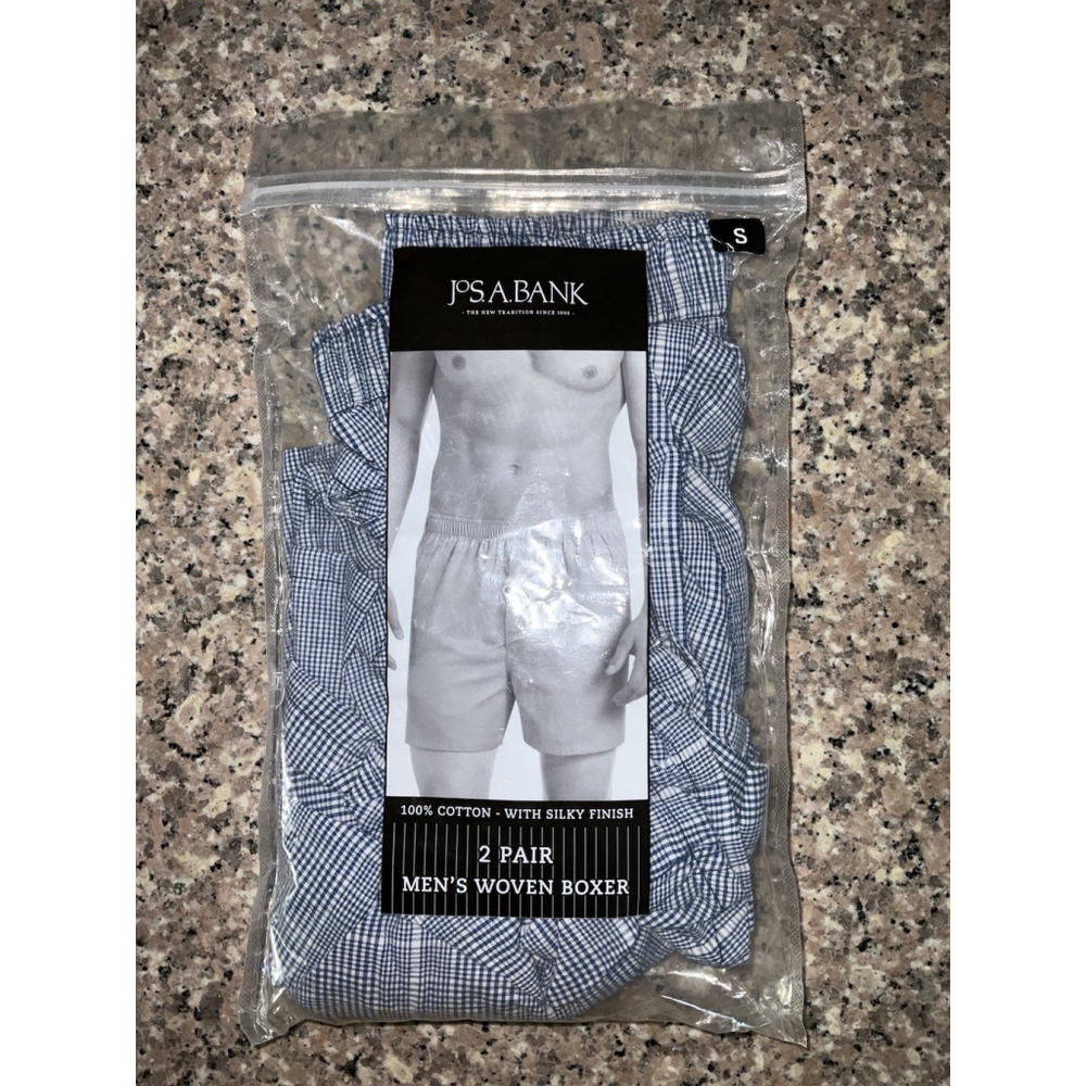 Jos A Bank Men's 2 Pair Size SM Woven Plaid Boxers Shorts Silky Cotton